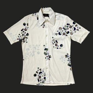 70s vintage psychedelic short sleeve shirt pointed collar abstract geometric.